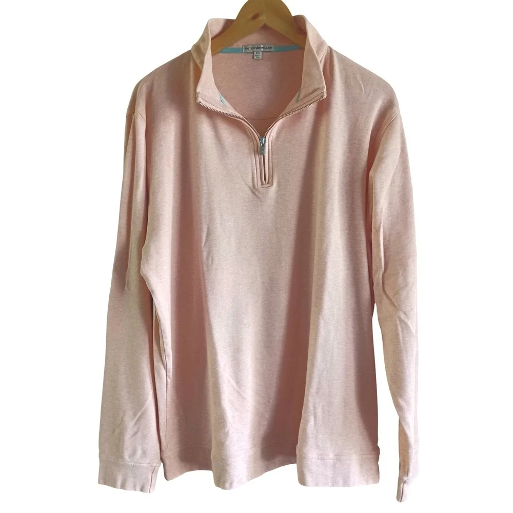 Peter‎ Millar Mens 2XL Peach Heathered Quarter Zip Pullover Knit Mock Neck